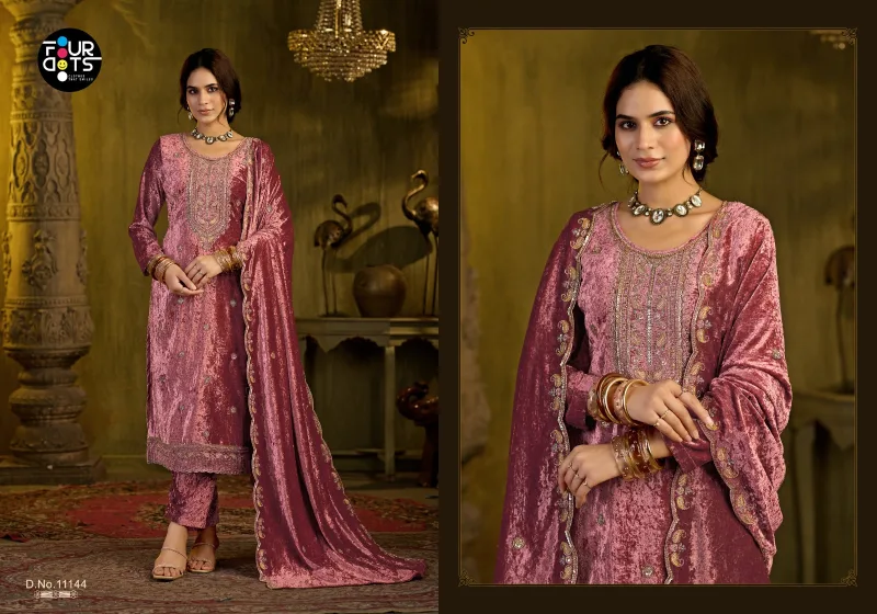 Zara By Fourdots Semi Makhamal Beads Work Designer Salwar Suits